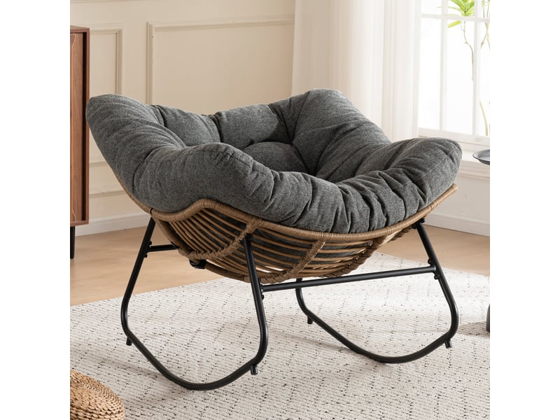 Fauteuil à bascule moderne avec revêtement en chenille, chaise relaxante pour salon et fauteuil pour chambre d'enfant, 102x98x77 cm  - Conforama D