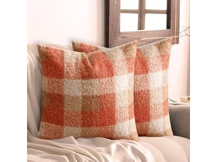 Lot de 2 housses de coussin d'automne - 45 x 45 cm - orange à carreaux - décoration halloween - coussin fait main avec effet - en peluche