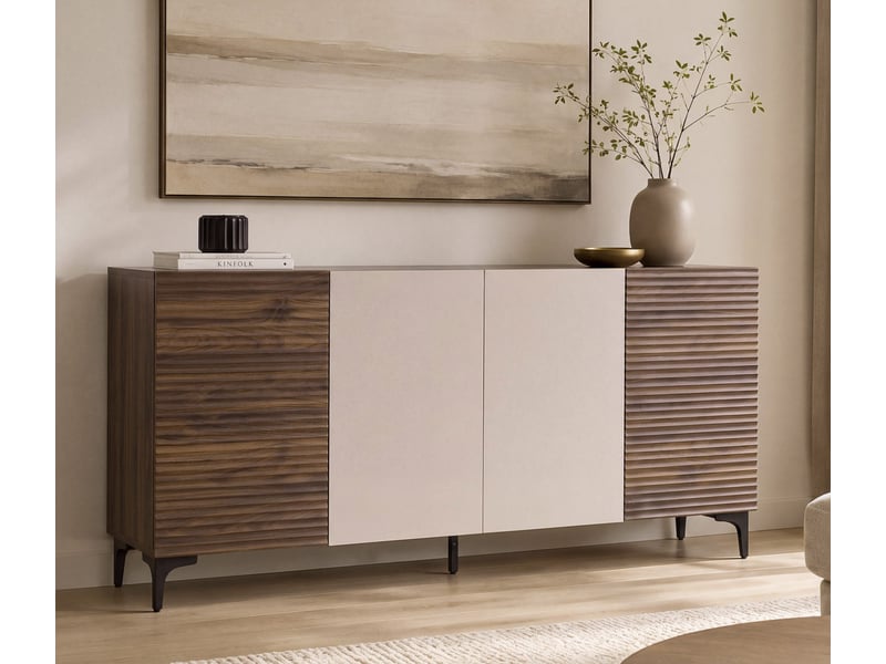 Buffet hwc-q84, commode, portes à structure 3d, compartiments de rangement en mdf mélaminé, 80 x 160 x 42 cm - aspect noyer - Conforama B