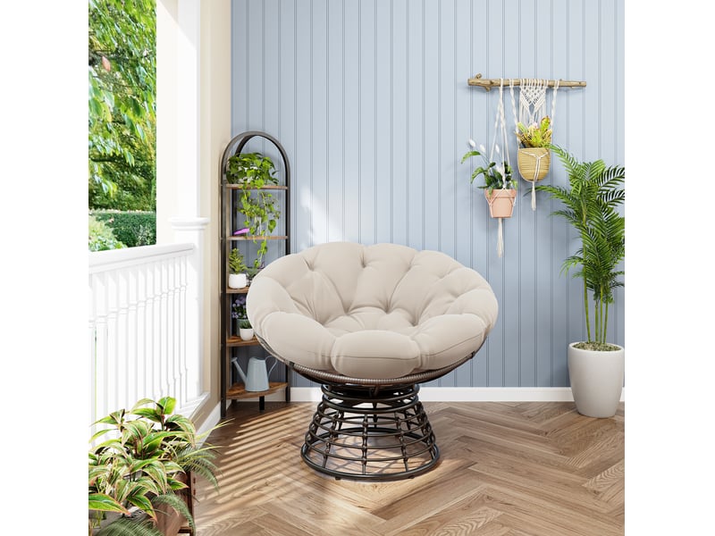  Chaise papasan pivotante 92x67 cm rotin pe métal beige  - Conforama E