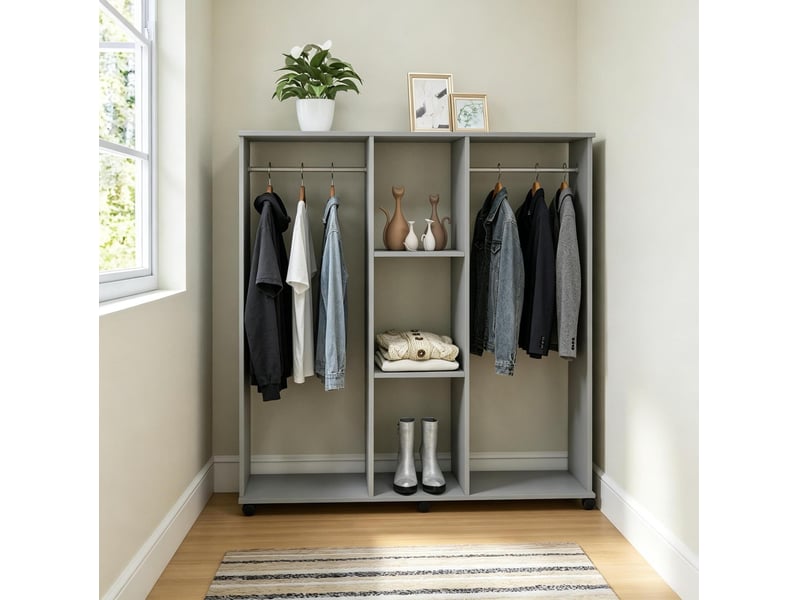  Portant à vêtements ouvert mobile 120 x 40 x 128 cm avec rangements, gris  - Conforama D