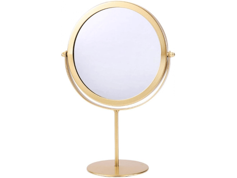 Miroir de bureau, miroir de maquillage, miroir sur pied, angle réglable, fond rond (doré) - Conforama A