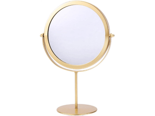 Miroir de bureau, miroir de maquillage, miroir sur pied, angle réglable, fond rond (doré)