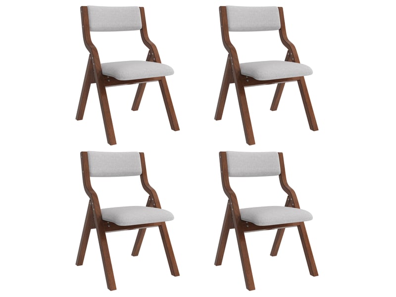  Chaise de salle à manger pliable lot de 6 avec rembourrage, rangement compact en bois et lin gris  - Conforama A