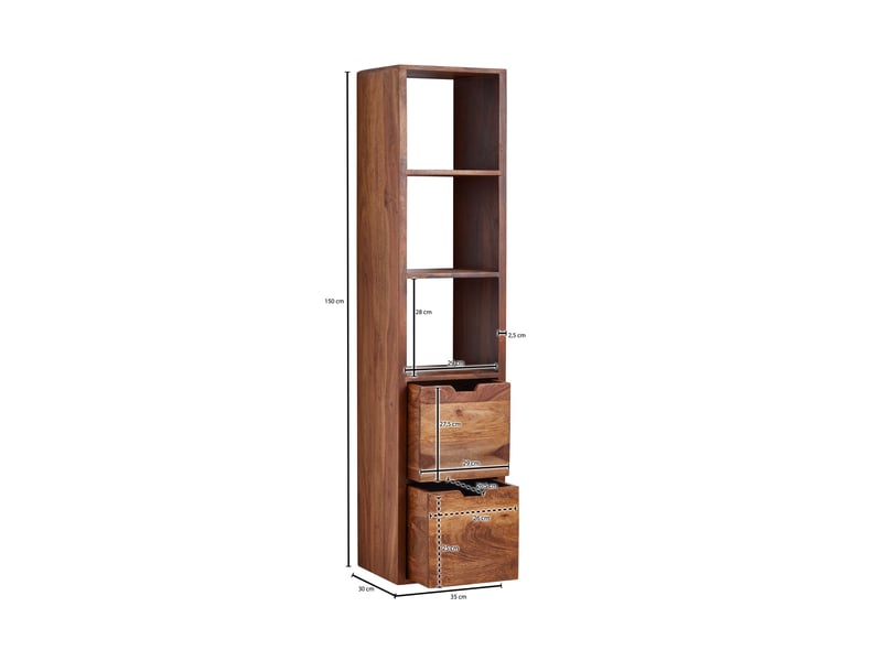  Bibliothèque 2 tiroirs 35x30x150 cm en sheesham massif  - Conforama E