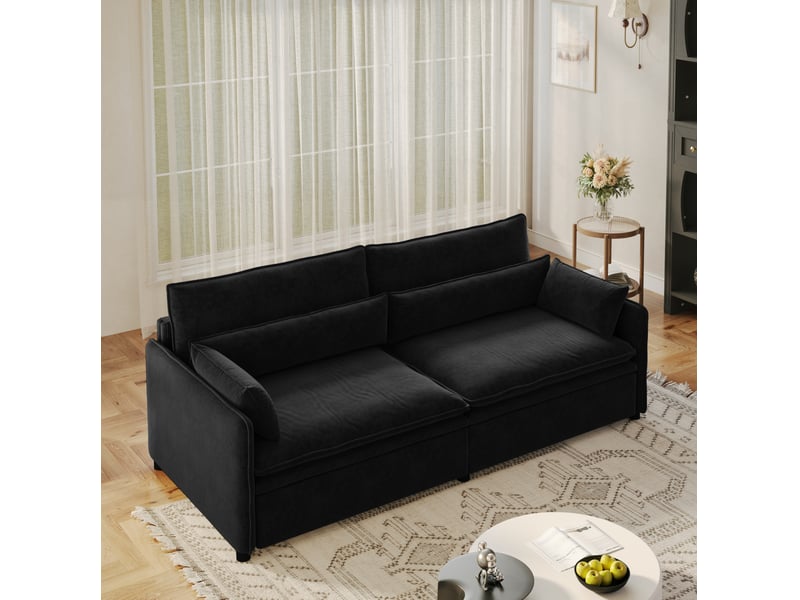  Canapé-lit 3 places 206x91x86 cm – noir – convertible 3-en-1, rangement et dossier réglable en chenille  - Conforama C