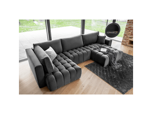 Canapé d'angle bonita convertible 6 places gris foncé tissu – droit – 350x175cm