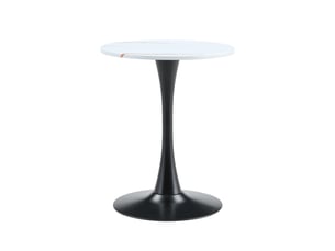 Table ronde,60x60x72 cm,style mid-century,mdf,blanc et métal noir