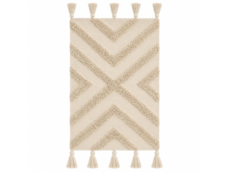  Tapis de sol rectangulaire en coton naturel à franges - longueur 80 x largeur 50 cm  - Conforama A
