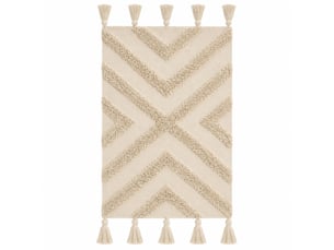 Tapis de sol rectangulaire en coton naturel à franges - longueur 80 x largeur 50 cm