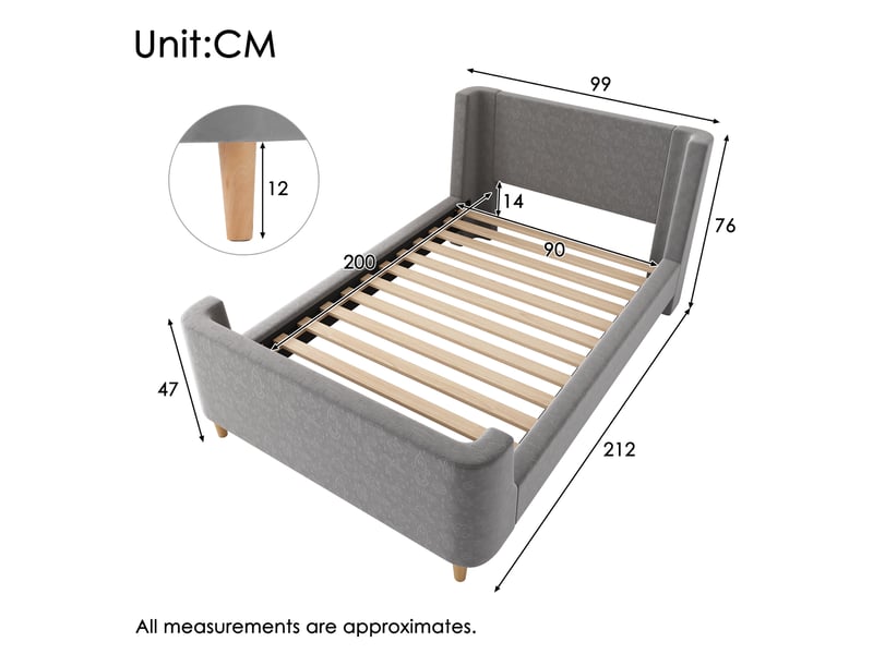  Lit enfant rembourré 90 x 200 cm, motif astronaute, pieds en bois massif, tête de lit rembourrée, sommier à lattes, pour la chambre, velours, gris ABC - Conforama C