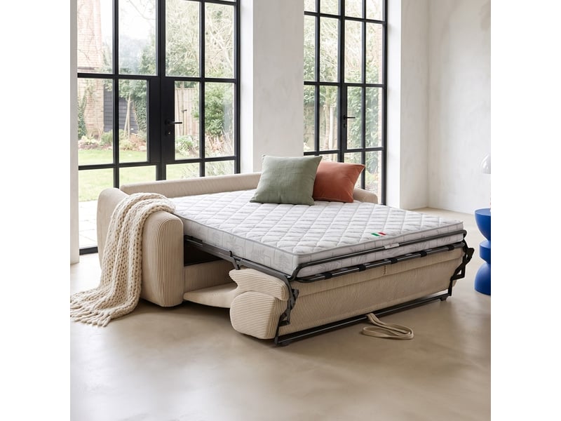 Canapé droit convertible 3 places en velours côtelé beige - ouverture express - suzie Suzie - Conforama C
