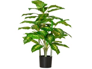 Plante artificielle dieffenbachia 95 cm en plastique vert avec pot en ciment noir, pour intérieur et extérieur