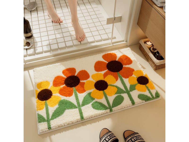  Tapis de bain fleurs jaunes motif printanier super absorbant antidérapant 40x60 cm doux et moelleux lavable machine décoration maison  - Conforama A