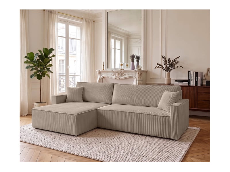  Farah - canapé d'angle max réversible et convertible 5 places accoudoirs slim en velours côtelé  - Conforama B