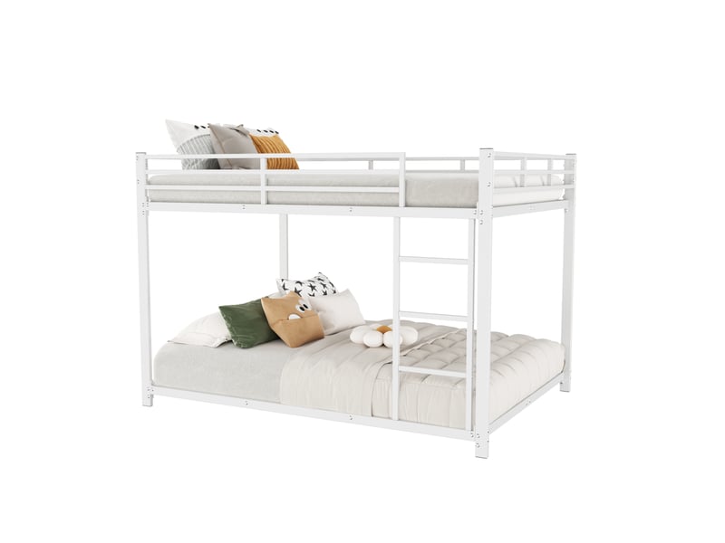  Lit superposé enfant en métal 140 x 200 cm, blanc, avec barrières de sécurité  - Conforama A