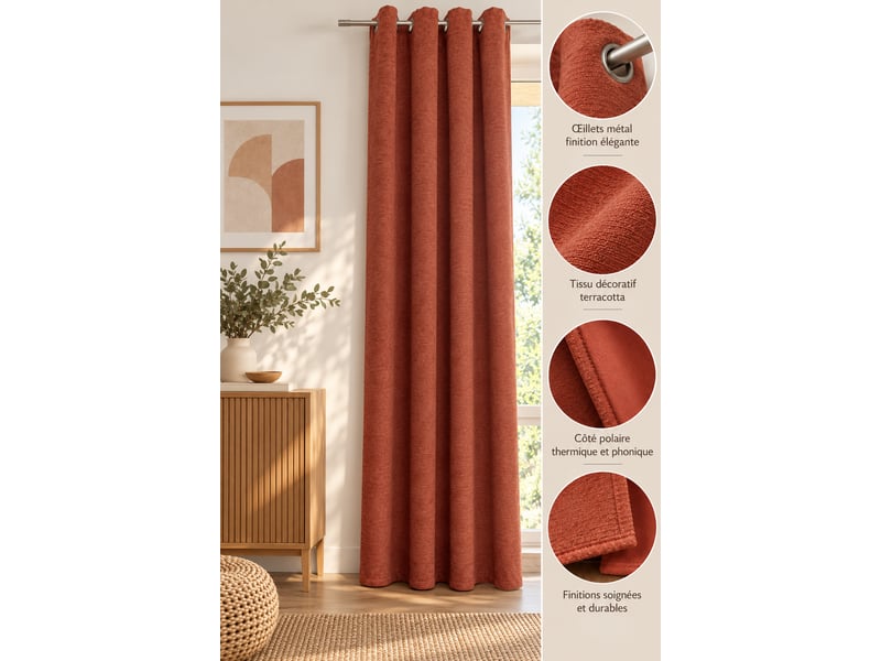 Rideau occultant phonique et thermique 140 x 240 cm osiris terracotta 15676 - Conforama B