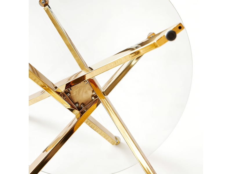  Table à manger ronde ø80 cm, h75 cm, plateau verre trempé, pieds métal croisés, style moderne doré, gain de place chic  - Conforama E