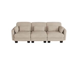 Canapé droit modulable 253x88x88 cm - mousse 28d - coussins lombaires et accoudoirs réglables - chenille douce - 3 places - marron