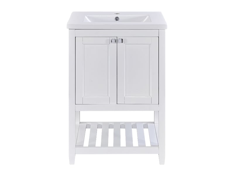 Meuble salle de bain 60cm blanc avec vasque en céramique, meuble sous vasque sur pied en bois massif et mdf, 61x46x90cm - Conforama A