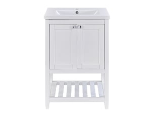 Meuble salle de bain 60cm blanc avec vasque en céramique, meuble sous vasque sur pied en bois massif et mdf, 61x46x90cm