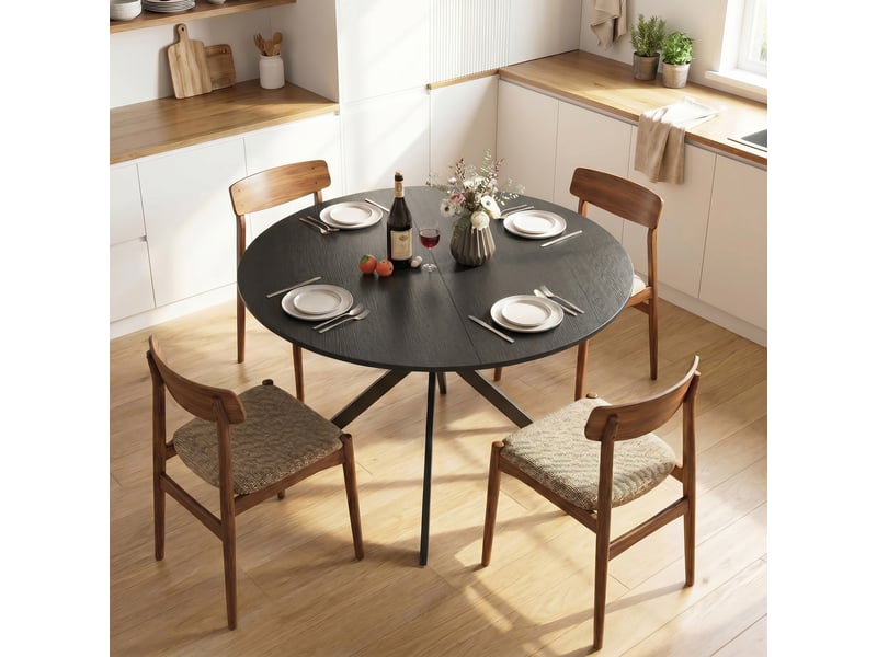 Table de salle à manger ronde pour 4 personnes, style industriel, pieds en acier, noire, idéale pour la cuisine ou la salle à manger. - Conforama D