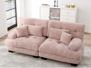 Canapé droit cloud 2 places, avec 2 coussins lombaires et 2 coussins décoratifs, chenille rose, 220x77x81cm