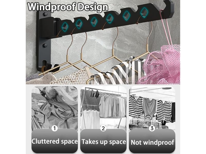  Pièce cintre mural porte vêtements pliable, cintre mural support de séchage, séchoir à linge mural pliant rotation 180°, convient pour balcon  - Conforama D