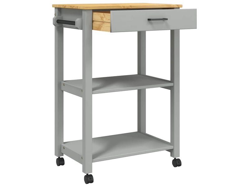  Desserte de cuisine, chariot de rangement monza 60x40x88,5 cm gris bois massif de pin  - Conforama D