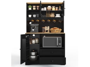 Buffet de cuisine 100x40x163 cm – noir – led réglable, prises et usb, espace micro-ondes et 2 tiroirs
