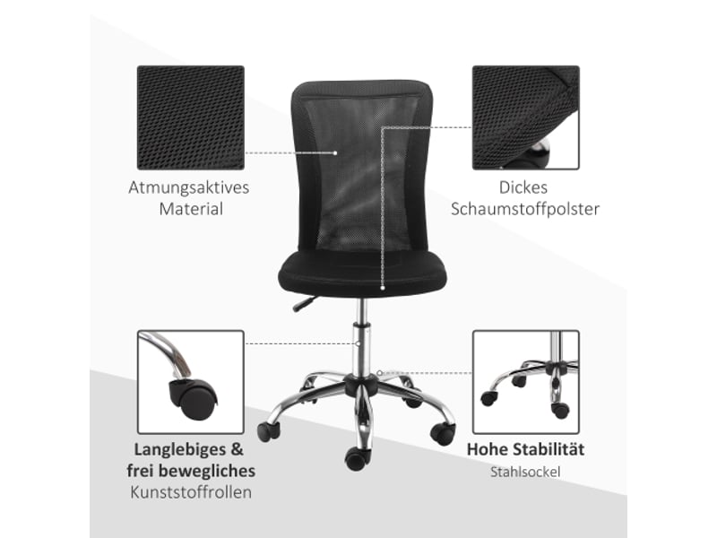  Chaise de bureau ergonomique sans accoudoirs, réglable en hauteur, noire, charge 100 kg  - Conforama D