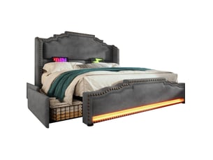 Lit avec rangement 180x200 cm MIVRAY    coloris gris