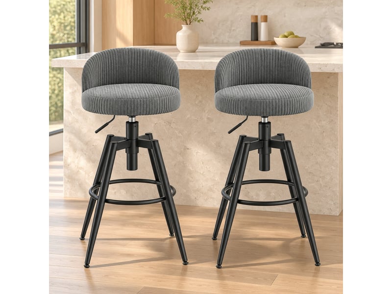 Lot de 2 tabourets de bar pivotants et réglables en velours côtelé gris - Conforama D
