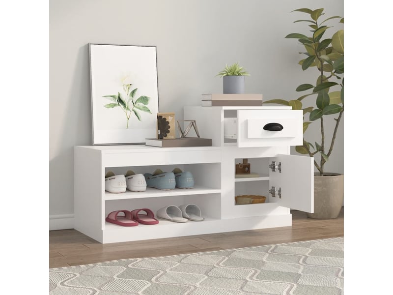  Meuble à chaussure | armoire à chaussures blanc 100x42x60 cm bois d'ingénierie  - Conforama C