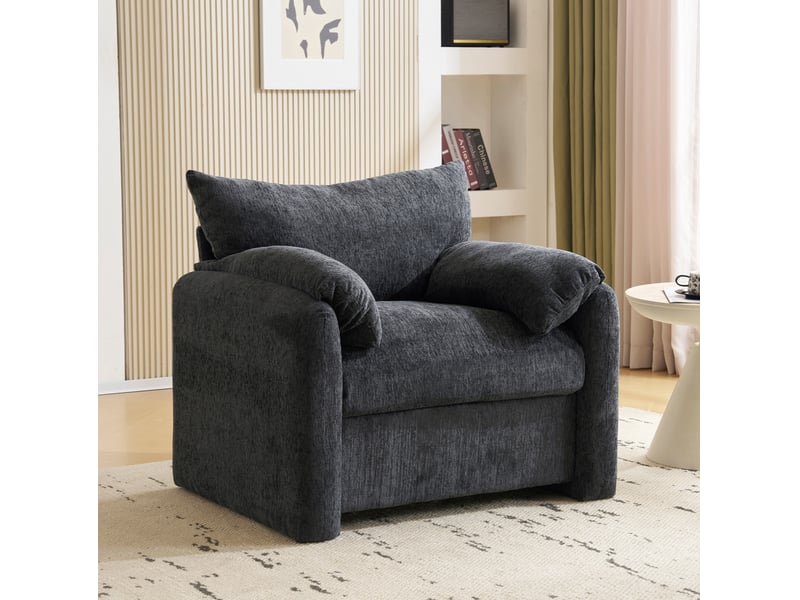 Fauteuil 96x82x84 cm, fauteuil de détente, canapé 1 place, accoudoirs confortables, mousse et chenille, couleur gris - Conforama B