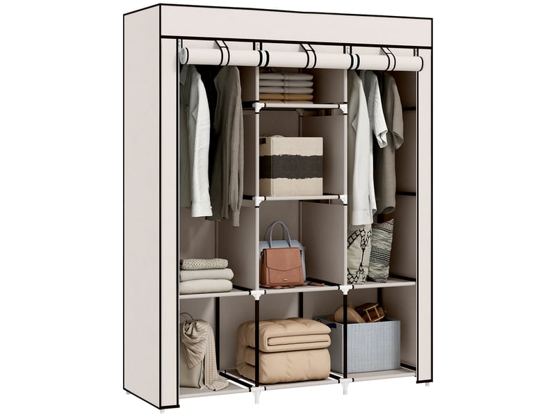  Armoire penderie multi-rangement - 8 étagères, 2 barres - non tissé crème  - Conforama A