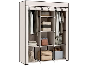Armoire penderie multi-rangement - 8 étagères, 2 barres - non tissé crème