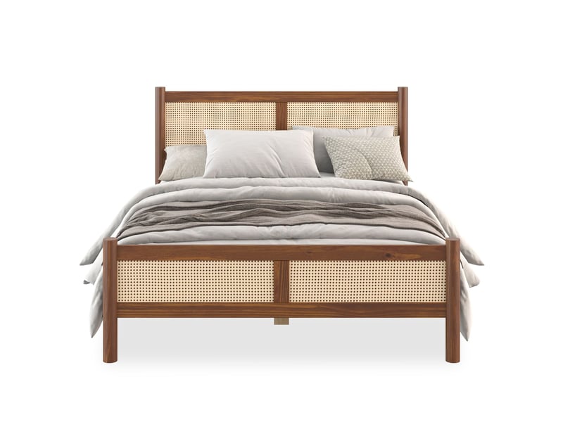 Lit double cefira 160x200 avec tête de lit en rotin - coloris châtaigne  - Conforama A