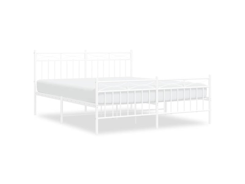  Lit double- lit adulte -  cadre de lit métal sans matelas et pied de lit blanc 150x200 cm  - Conforama A