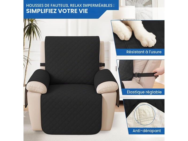  Housse imperméable pour fauteuil inclinable – protection de canapé résistante aux taches – lavable – pour fauteuil de massage une place – noir  - Conforama C