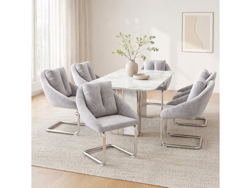  Lot de 6 chaises de salle à manger 59x65x82 cm pivotantes, avec coussin, velours gris, pieds courbés  - Conforama B