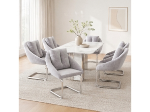 Lot de 6 chaises de salle à manger 59x65x82 cm pivotantes, avec coussin, velours gris, pieds courbés