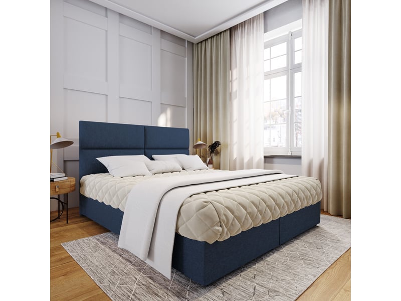  Boxspring lonis 200x200 cm, lit complet avec matelas, bleu  - Conforama B