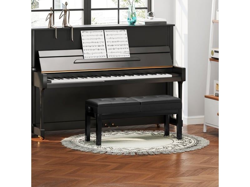  Banc de piano tabouret de piano réglable en hauteur avec espace de rangement, banc de piano pouvant supporter jusqu'à 220 kg, cuir artificiel, noir, F12-019V00BK - Conforama B