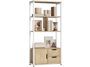 Bibliothèque avec étagères, tiroirs et porte, 58 x 24 x 122 cm, style industriel, bois blanc et naturel