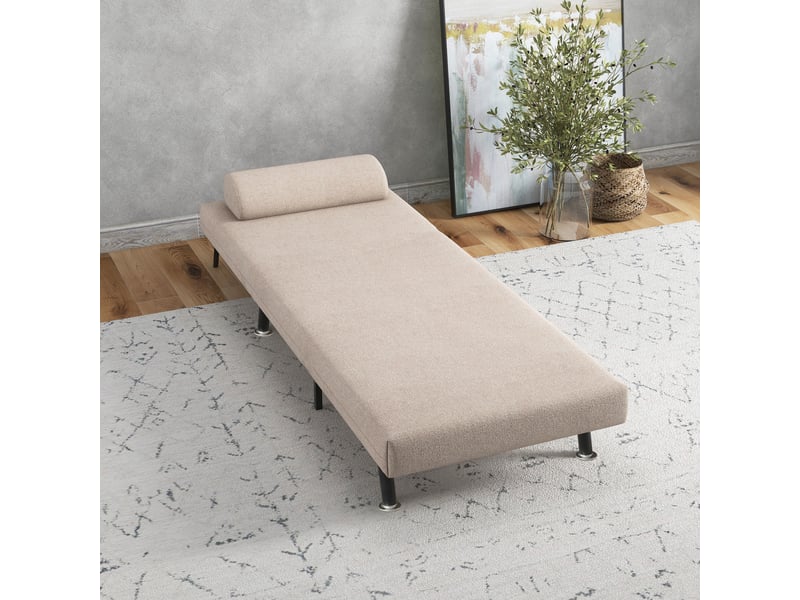 Fauteuil convertible en lit beige effet lin, dossier réglable, assise mousse, couchage une place pour salon et chambre d'amis - Conforama B