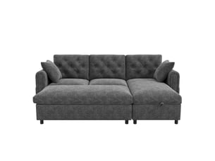 Canapé d'angle réversible gris 3 places avec coffre de rangement, pouf et poches latérales 219cm