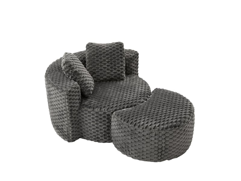 Fauteuil avec repose-pieds tcqpz compressé 130 x 115 x 84 cm sans montage tissu gris foncé salon chambre - Conforama A
