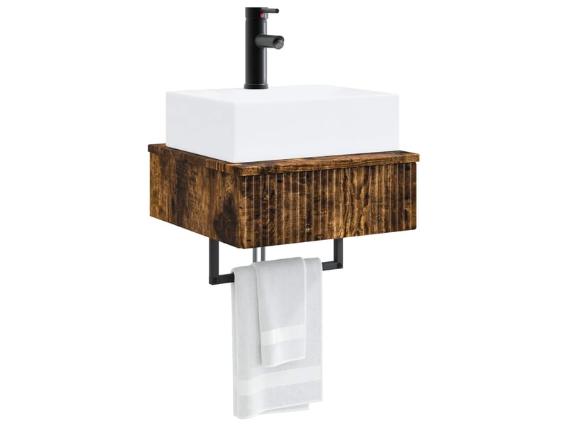  Basin de lavage mural, lavabo chêne fumé 40x41x39 cm  - Conforama C