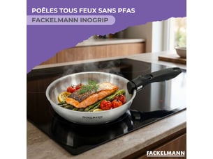 Lot de 2 poêles en inox 20 cm et 24 cm avec manche amovible fackelmann inogrip